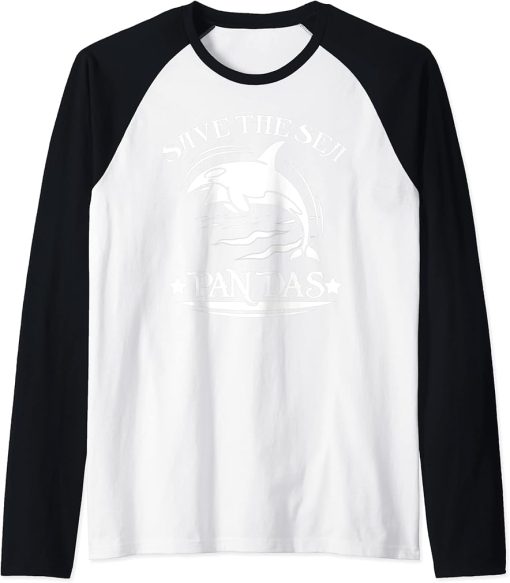 Save The Sea Pandas Orca Whale Gift Killer Whale Raglan Baseball Tee