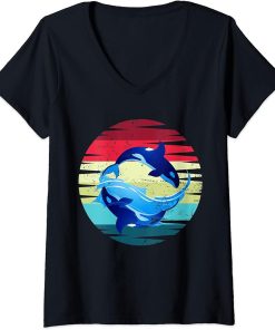 Womens Ocean Animal Lover Diver Gift Killer Whale Retro Orca V-Neck T-Shirt